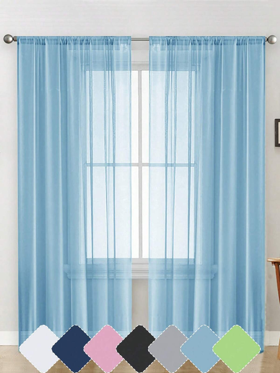 1pc Solid Color Sheer Curtain With Rod Pocket, Lightweight And Semi-Transparent, Suitable For Bedroom, Study, Living Room, Balcony And Other Decorative Windows,Fall Decor,Autumn Decor,Room Decor