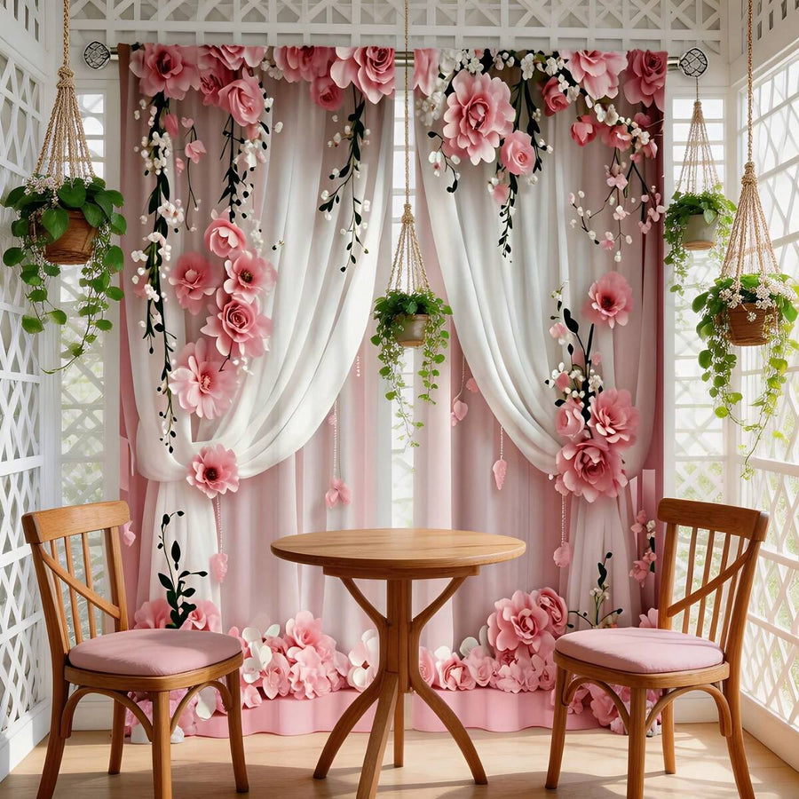 2 Pcs Floral Patterned Curtains For Home Textile, Fade Resistant, Machine Washable Polyester, With Rod Pocket Design, Suitable For Bedroom, Living Room, Classroom Decoration