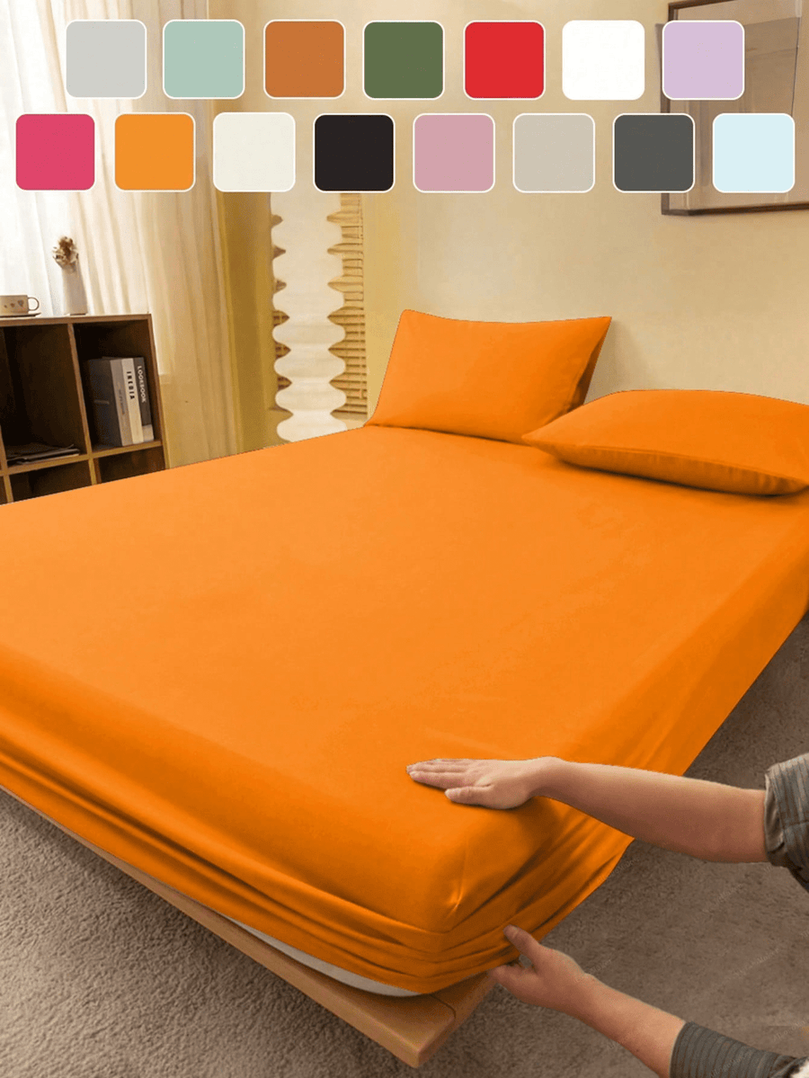 1pc Solid Orange Fitted Sheet, Mattress Protector, Mattress Cover, Fitted Sheet, Soft And Breathable, Suitable For All Bed Sizes - Twin, Full, Queen, King, Deep Pocket Up To 11.8 Inches, Dorm Bedding, Back To School