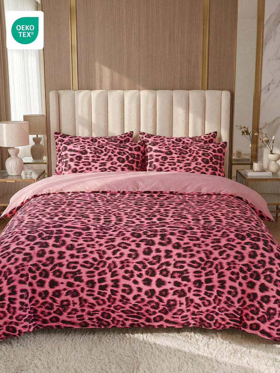 2/3pcs Pink Leopard Print Duvet Cover Set, Bedding, Comfortable Room Decor, Breathable Soft Anti-Pilling, Includes Duvet Cover And Pillowcases, No Duvet Insert, Suitable For Twin/Full/Queen/King Bed, Home Textile, Machine Washable, OEKO-TEX Certified